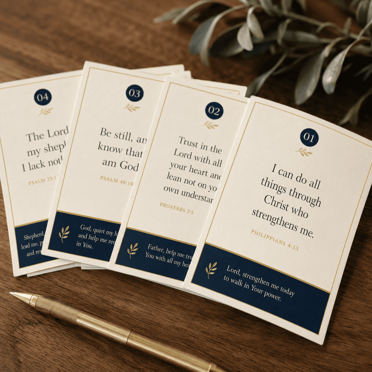 Stack of Rooted in God scripture memory cards with Bible verses for daily meditation
